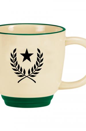 14 oz Almond Bistro Mug with Green Trim-0