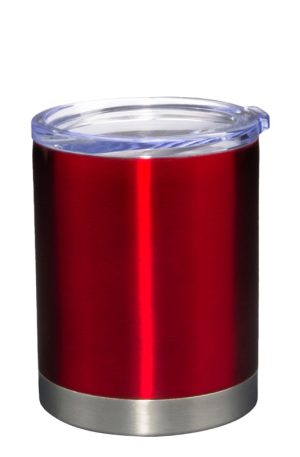 12 ounce red stainless steel travel tumbler with clear acrylic lid