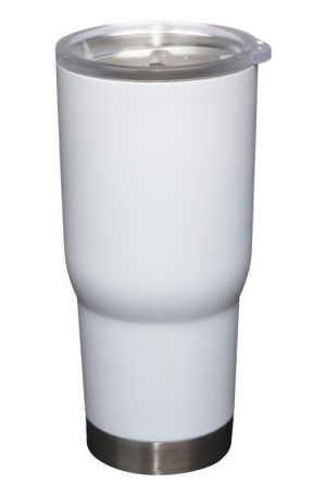 22 ounce white stainless steel tumbler with clear acrylic lid