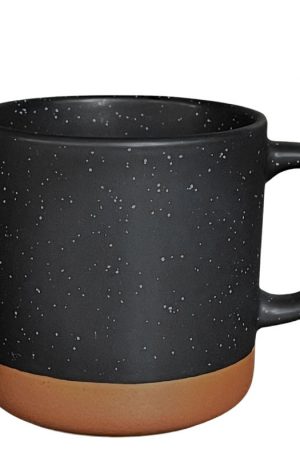 Product image for a 13 oz ceramic mug with speckled black glaze and unglazed bottom