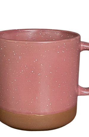 Product image for a 13 oz ceramic mug with speckled rose red glaze and unglazed bottom