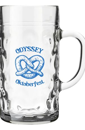 Product mockup for the Libbey 1 Liter Oktoberfest Mug with royal blue imprint decoration